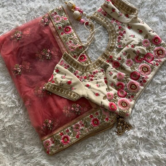 Pink and Cream Embroidered Lehenga - Picture 6 of 6